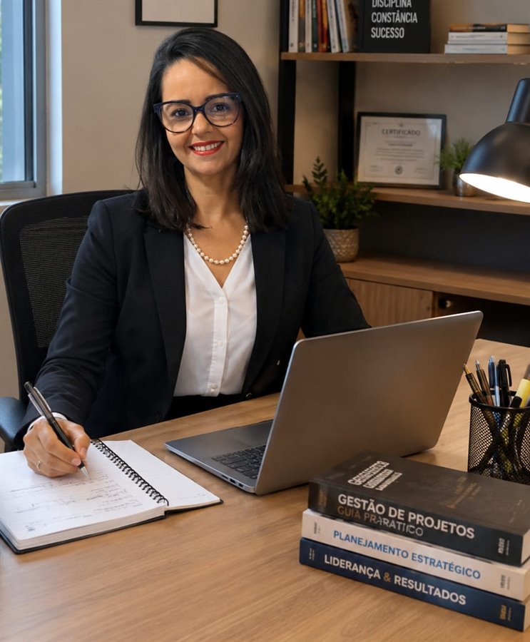 Ana Isabel Albernaz em sua mesa de trabalho